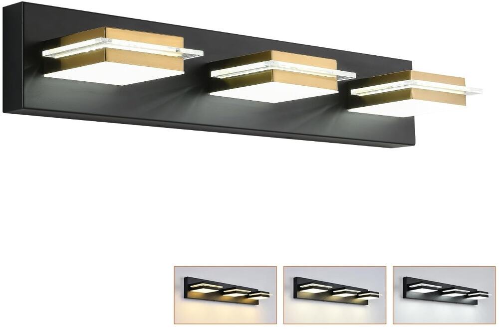 AMARTIZ 3-Light LED Vanity Light Black Gold 3000K-6000K Open Box